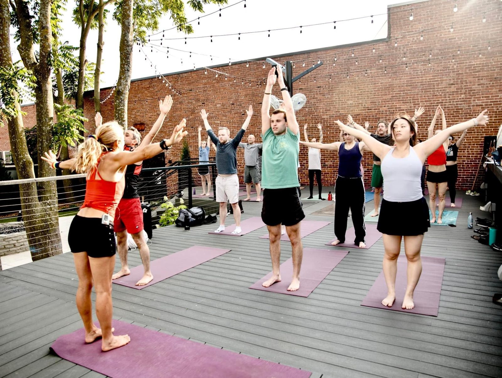 Outdoor fitness class on the deck